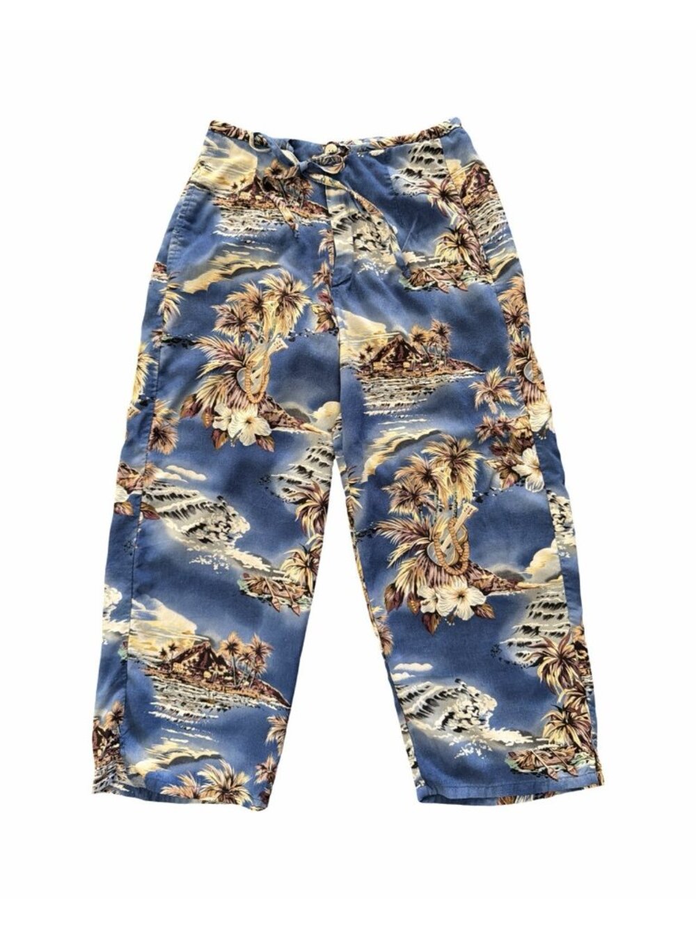 Vintage Hilo Hattie Hawaiian Crop Pants Womens XS Extra Small Drawstring waist26